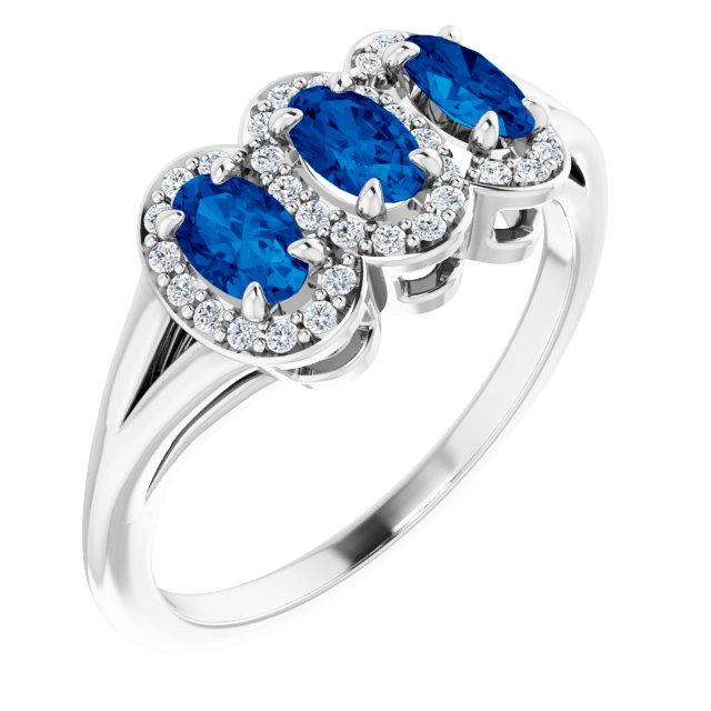 14K White Lab-Grown Blue Sapphire & 1/6 CTW Natural Diamond Ring